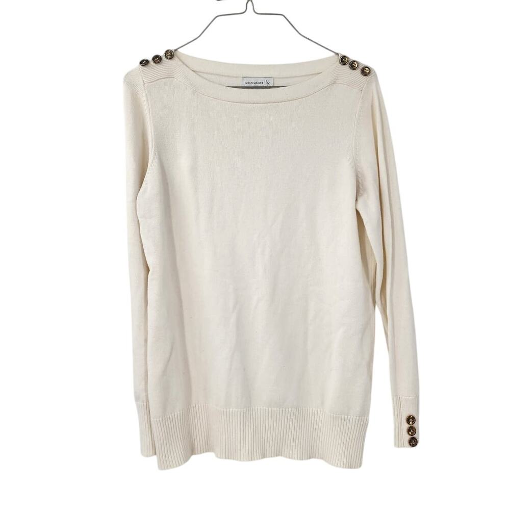 SUSAN GRAVER Cream Button Detail Cotton Blend Sweater Womens Size XXS